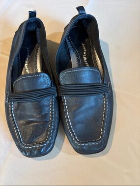 Comfortable black leather loafers with white stitching Cloudwalkers Size 11W